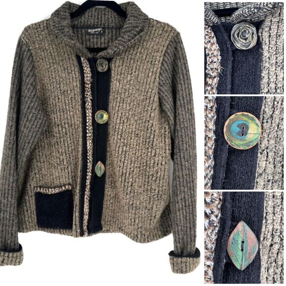 VTG Lee Andersen Womens Color-block Metallic Button Front Cardigan Jacket Medium - Picture 1 of 14